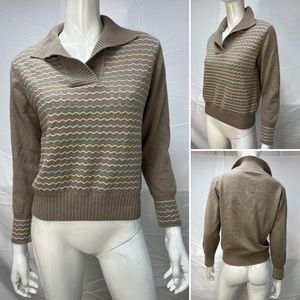 Women's Paluopo Cowl Neck Striped Cashmere Taupe Cropped Sweater Anthropologie